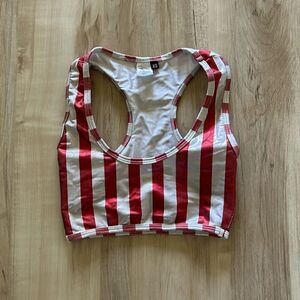 The bottle service girl red and white stripe crop top